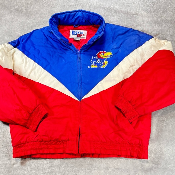 Rare Vintage Locker Line Kansas Jayhawks Puffer Jacket Size XL Late 80’s - Picture 1 of 6